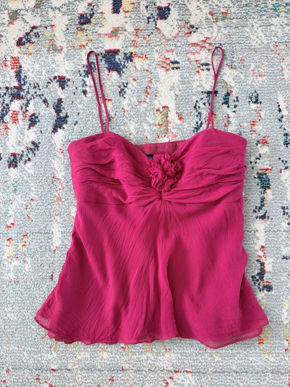 Anne Klein Red Spaghetti Strap Tank with Floral Detail
